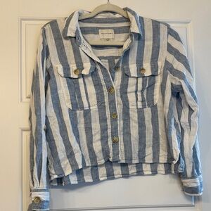 Madewell Blue and White Striped Linen Shirt